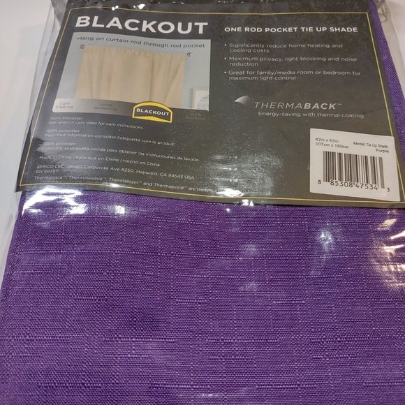 NEW Eclipse Kendall Blackout Balloon Tie Up Shade Curtain Thermaback  Purple - Picture 2 of 4